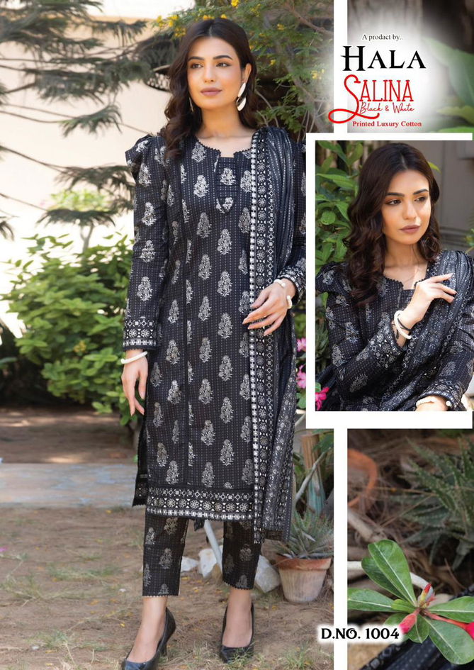 Hala Salina Black And White Cotton Dress Material Catalog
